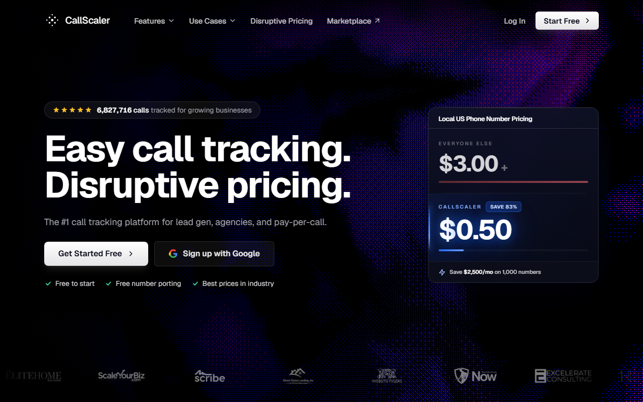 The CallScaler homepage, our top pick for beginners learning call tracking